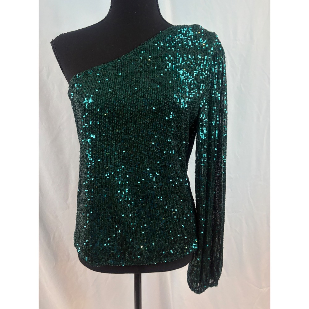 Heartloom Emerald Green One-Shoulder Sequin Top